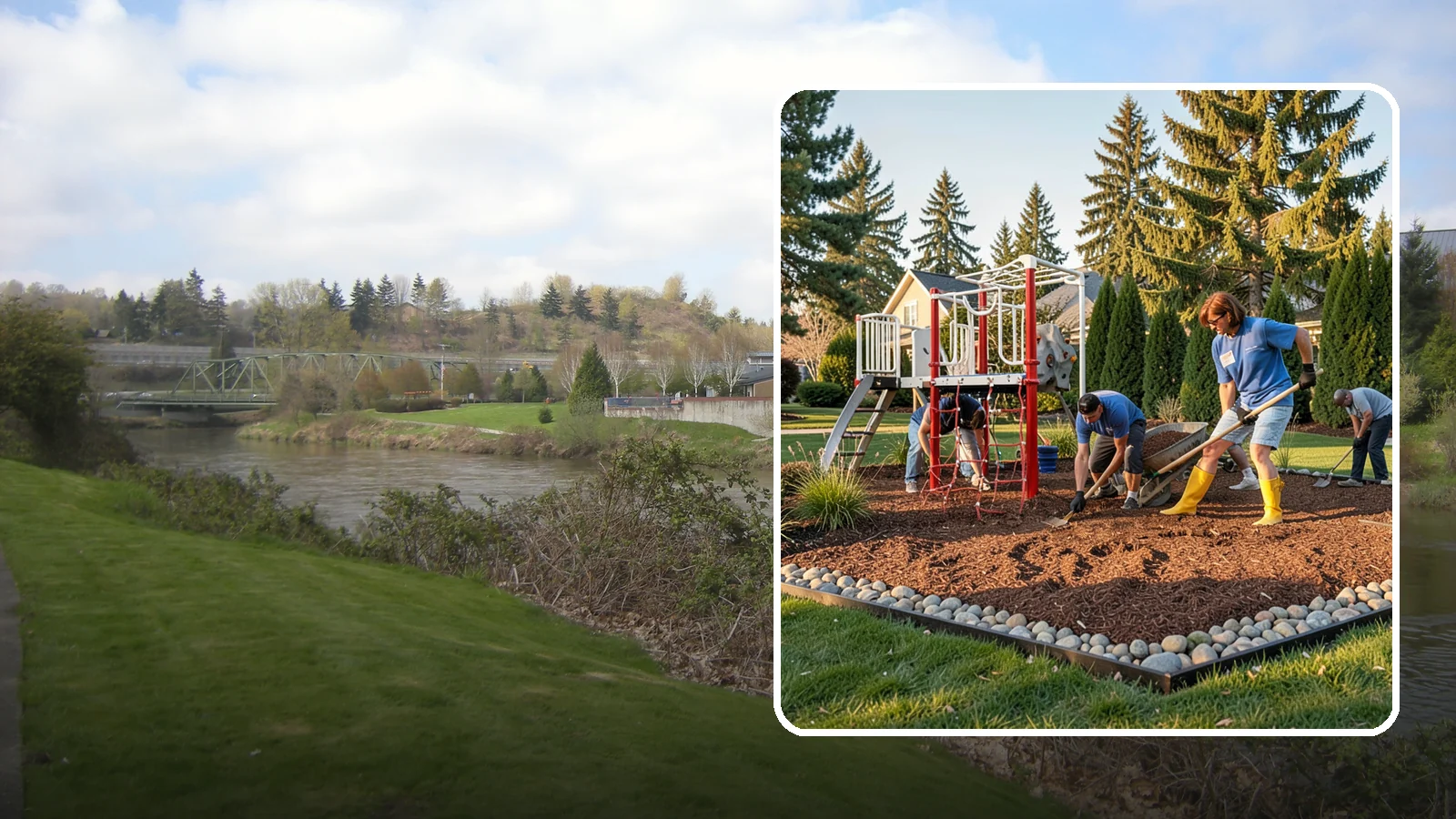 Playground Mulch Installation in Tukwila, King County, WA - We install certified engineered wood fiber playground mulch that cushions falls and meets safety standards for play areas.