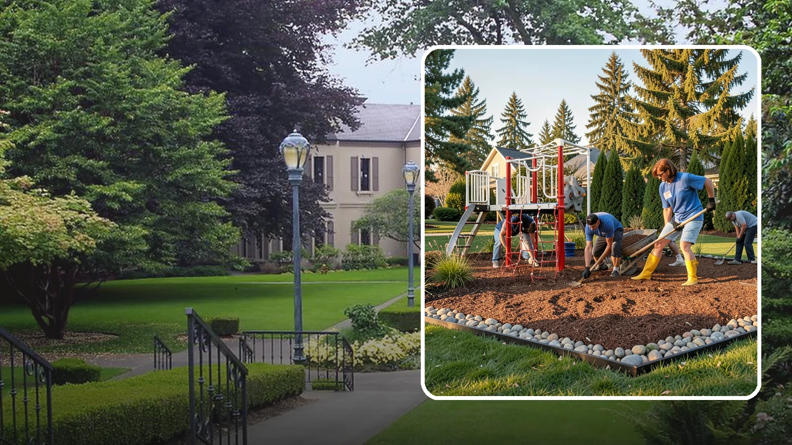 Playground Mulch Installation in Woodinville, King County, WA - We install certified engineered wood fiber playground mulch that cushions falls and meets safety standards for play areas.