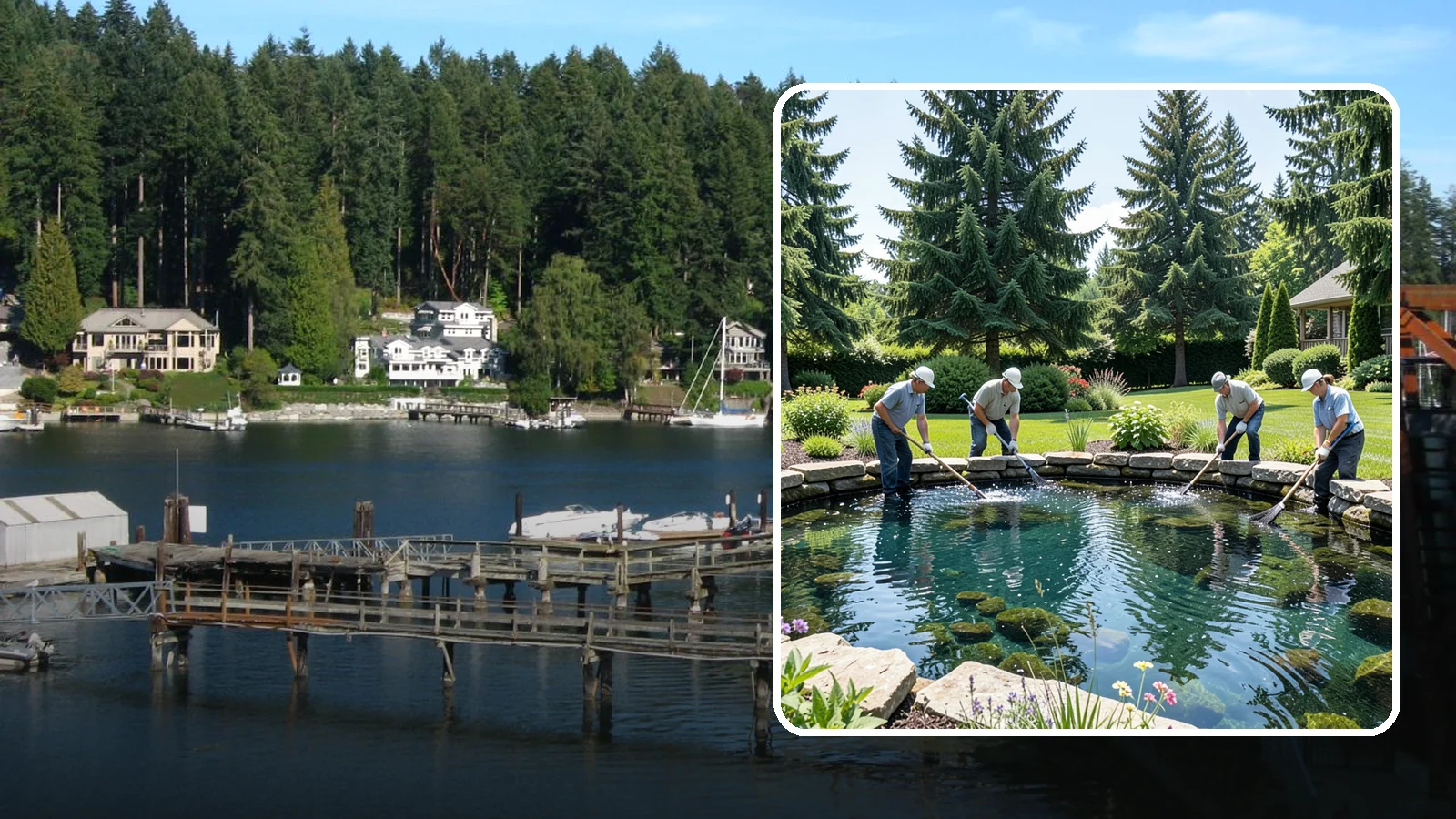 Pond Cleaning in Gig Harbor, Pierce County, WA - Deep pond cleanouts that remove muck, algae, and debris to restore clear, healthy water.