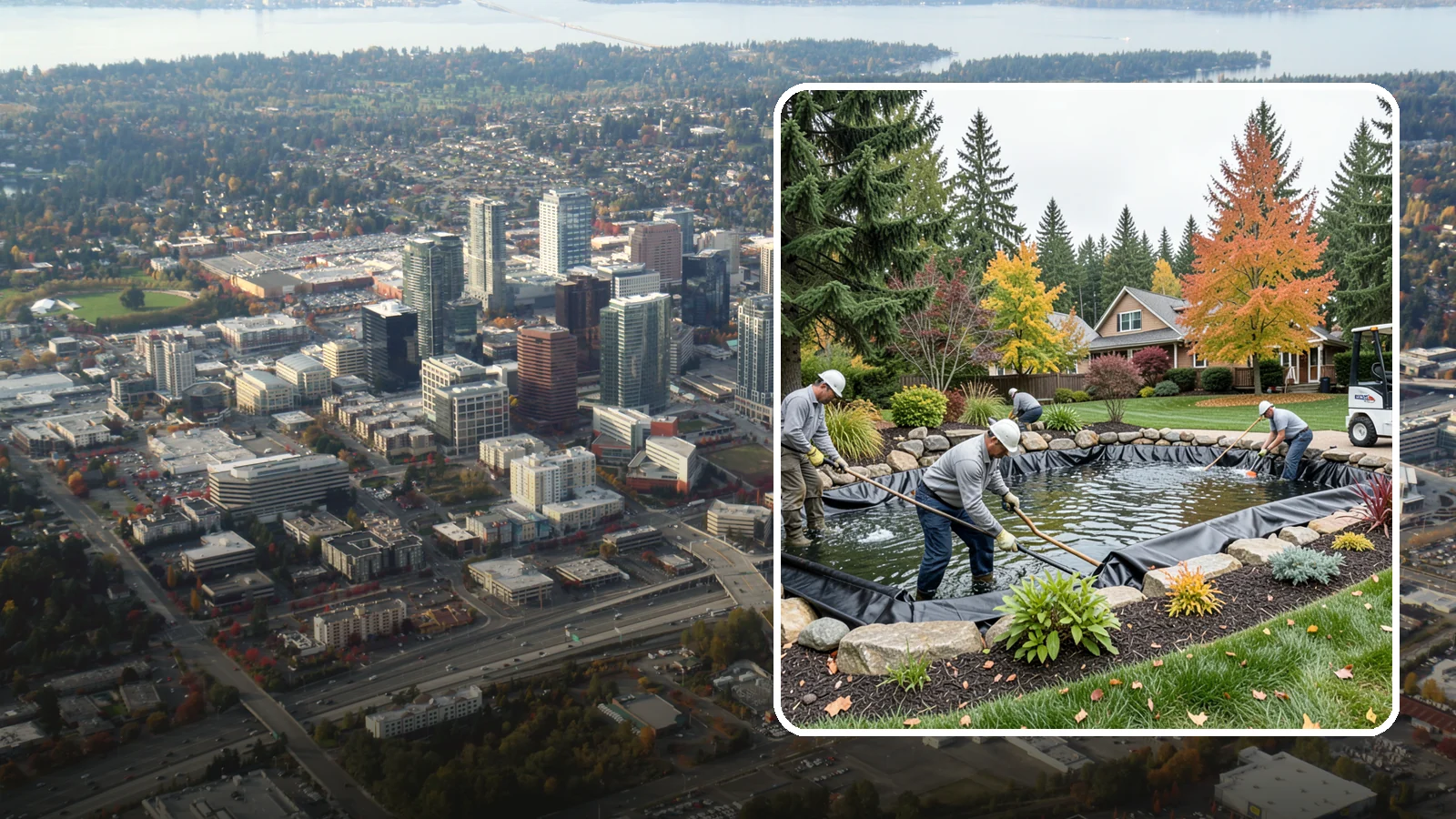 Pond Liner Replacement in Bellevue, King County, WA - We remove failed pond liners and install new, properly sized liners for a watertight, long-lasting feature.