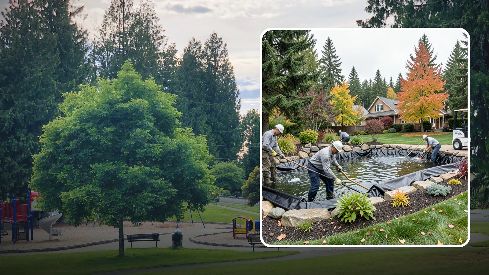 Pond Liner Replacement in Bonney Lake, Pierce County, WA - We remove failed pond liners and install new, properly sized liners for a watertight, long-lasting feature.