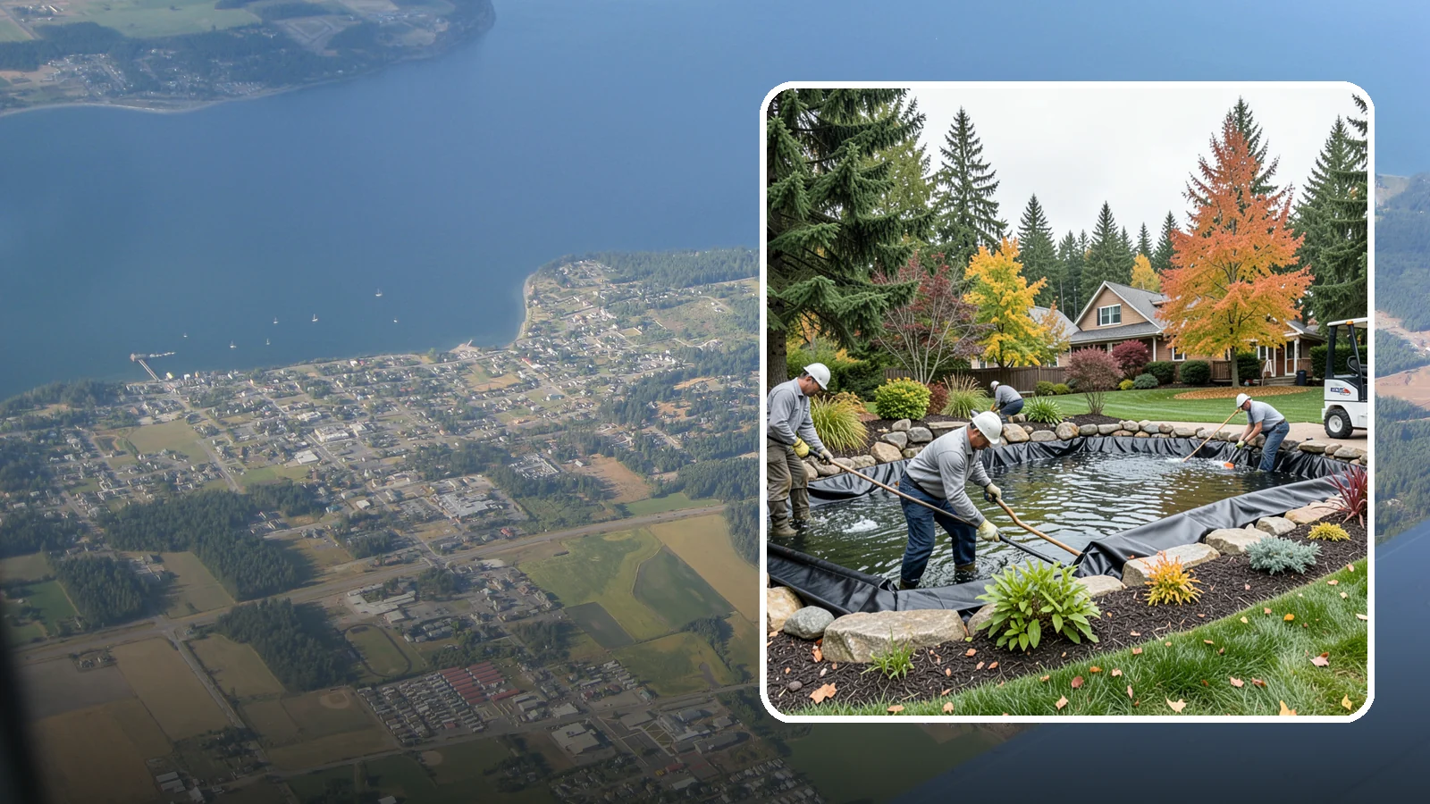 Pond Liner Replacement in Coupeville, Island County, WA - We remove failed pond liners and install new, properly sized liners for a watertight, long-lasting feature.