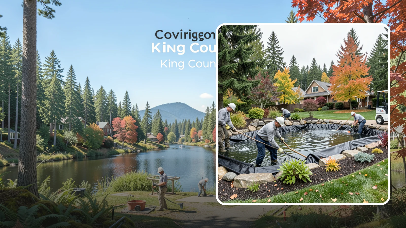 Pond Liner Replacement in Covington, King County, WA - We remove failed pond liners and install new, properly sized liners for a watertight, long-lasting feature.