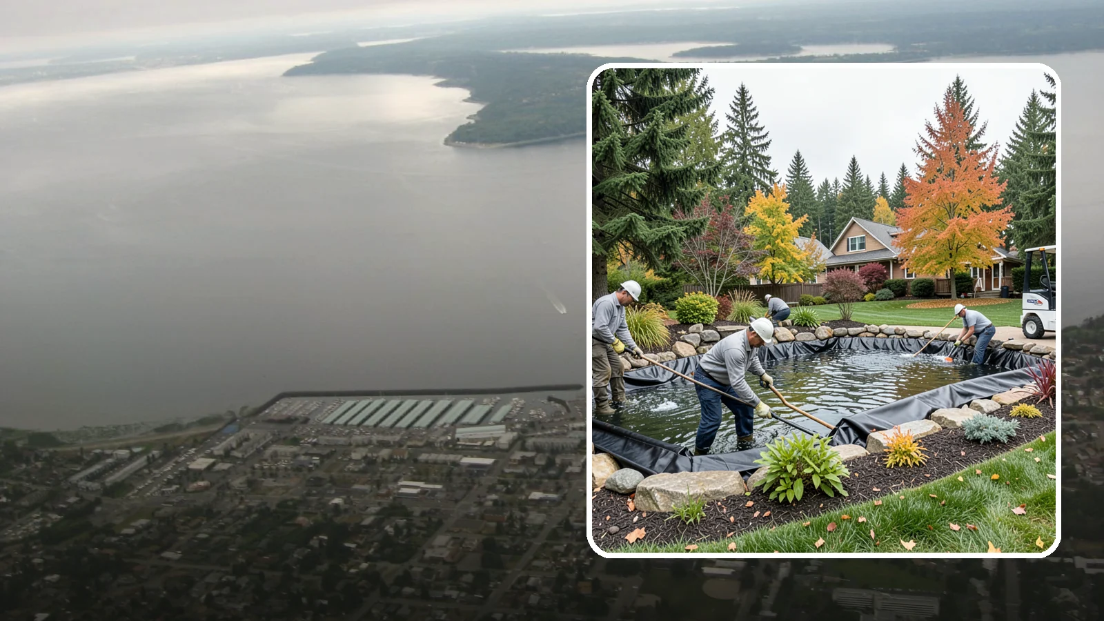 Pond Liner Replacement in Des Moines, King County, WA - We remove failed pond liners and install new, properly sized liners for a watertight, long-lasting feature.