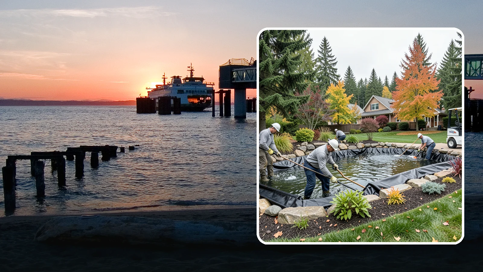 Pond Liner Replacement in Edmonds, Snohomish County, WA - We remove failed pond liners and install new, properly sized liners for a watertight, long-lasting feature.