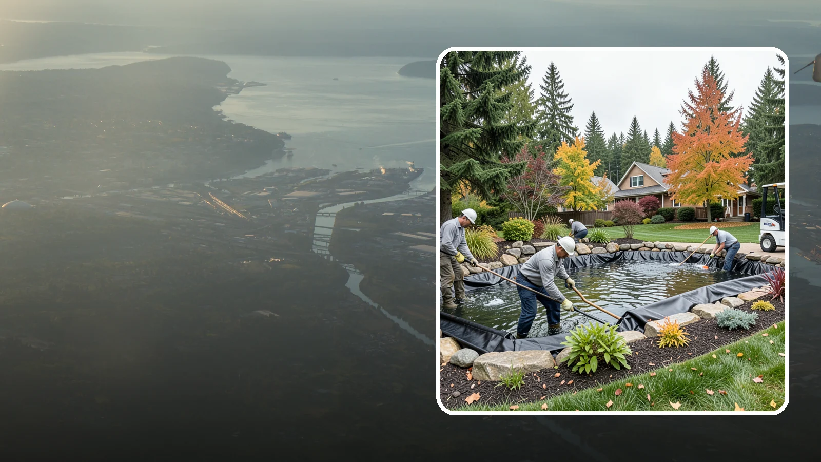 Pond Liner Replacement in Fife, Pierce County, WA - We remove failed pond liners and install new, properly sized liners for a watertight, long-lasting feature.