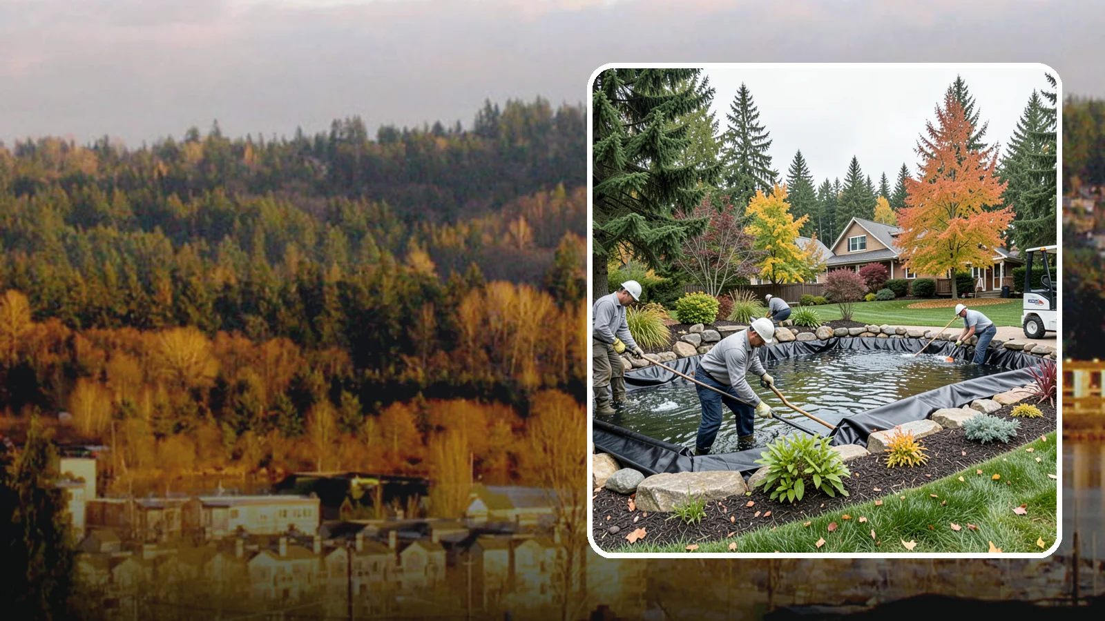 Pond Liner Replacement in Kenmore, King County, WA - We remove failed pond liners and install new, properly sized liners for a watertight, long-lasting feature.