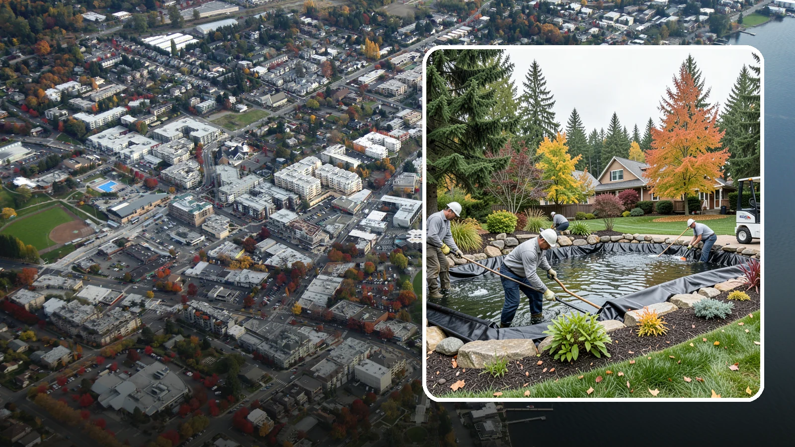 Pond Liner Replacement in Kirkland, King County, WA - We remove failed pond liners and install new, properly sized liners for a watertight, long-lasting feature.