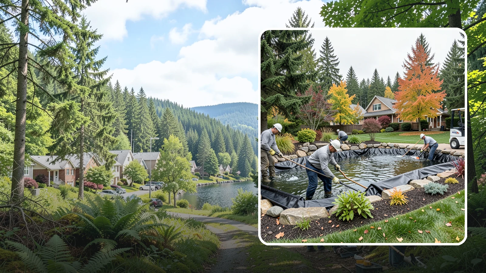 Pond Liner Replacement in Lake Forest Park, King County, WA - We remove failed pond liners and install new, properly sized liners for a watertight, long-lasting feature.