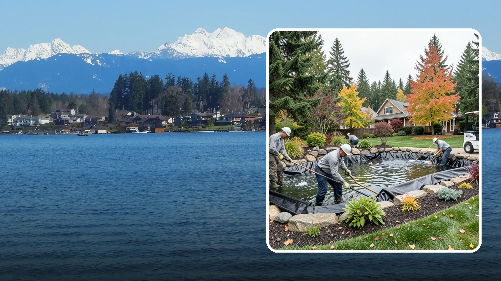 Pond Liner Replacement in Lake Stevens, Snohomish County, WA - We remove failed pond liners and install new, properly sized liners for a watertight, long-lasting feature.