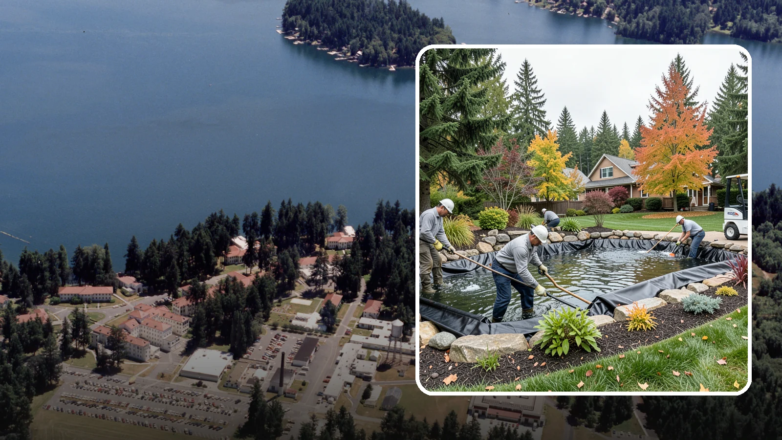 Pond Liner Replacement in Lakewood, Pierce County, WA - We remove failed pond liners and install new, properly sized liners for a watertight, long-lasting feature.