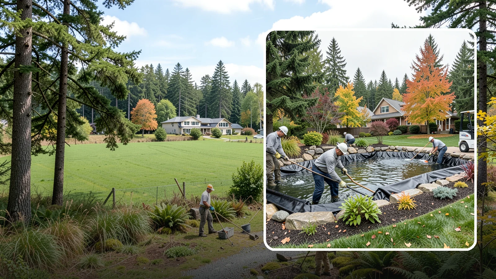 Pond Liner Replacement in Lyman, Skagit County, WA - We remove failed pond liners and install new, properly sized liners for a watertight, long-lasting feature.