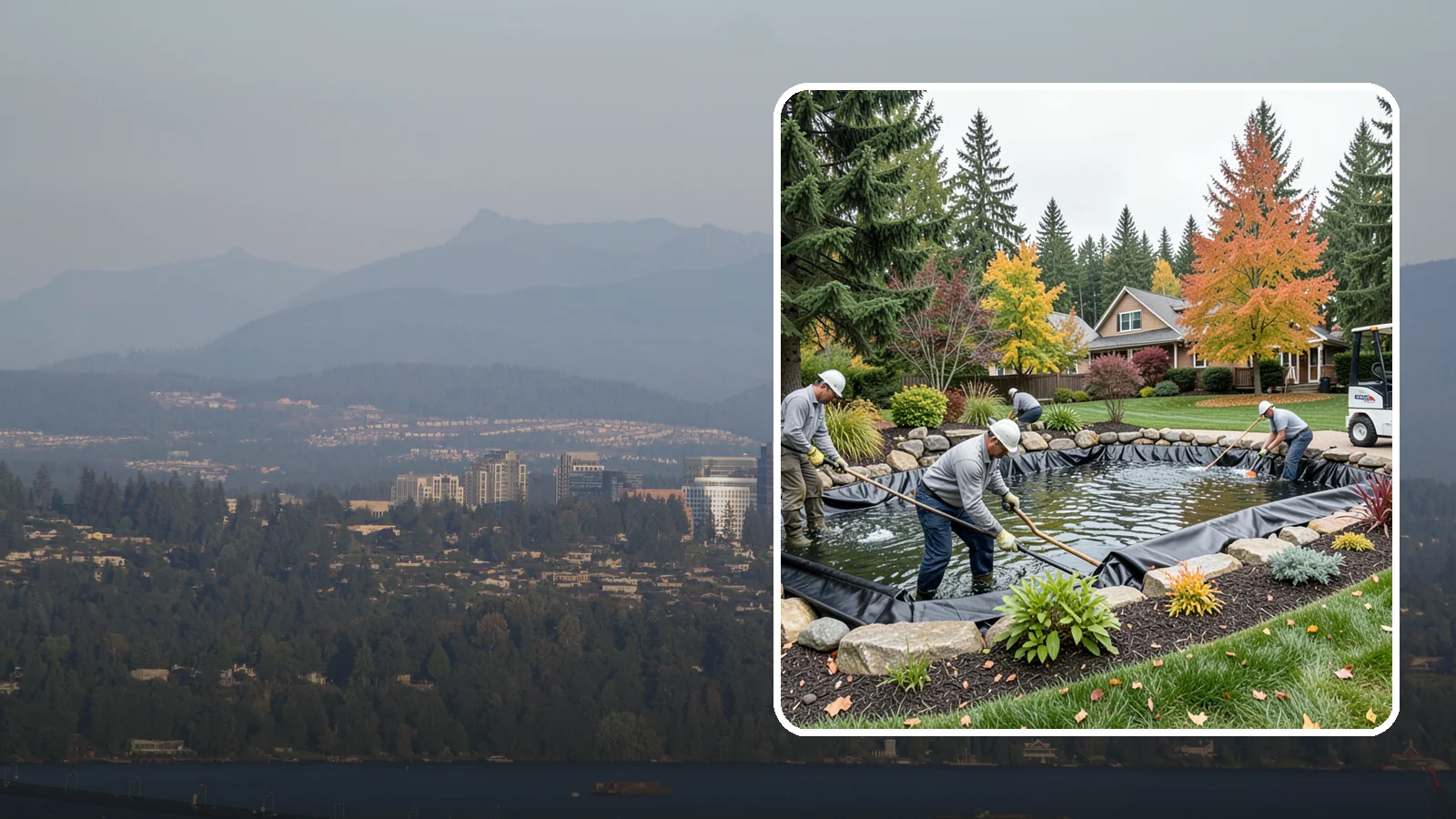 Pond Liner Replacement in Medina, King County, WA - We remove failed pond liners and install new, properly sized liners for a watertight, long-lasting feature.