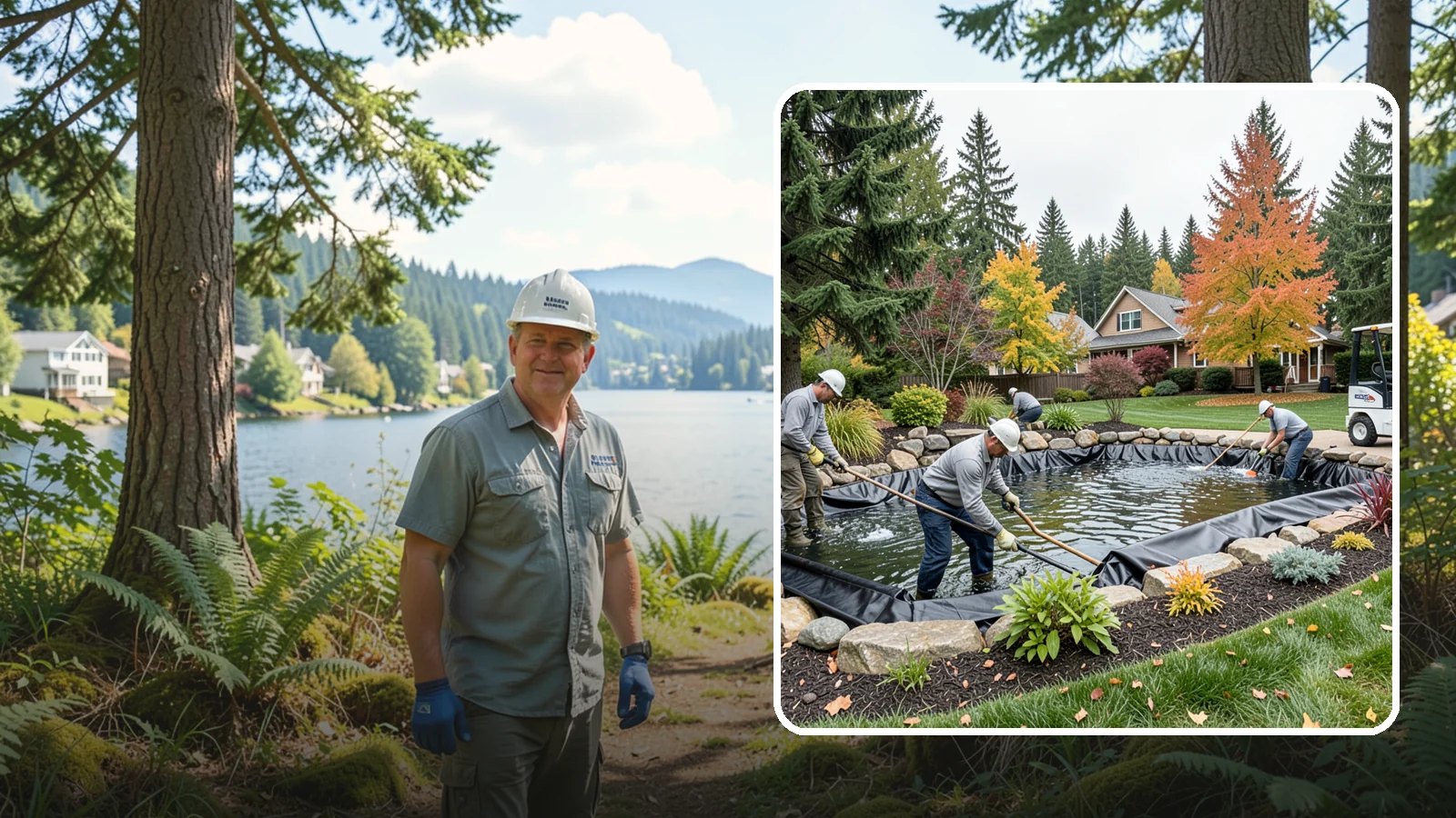 Pond Liner Replacement in Milton, King County, WA - We remove failed pond liners and install new, properly sized liners for a watertight, long-lasting feature.