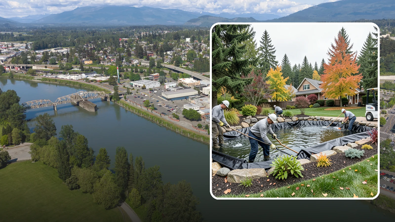 Pond Liner Replacement in Mount Vernon, Skagit County, WA - We remove failed pond liners and install new, properly sized liners for a watertight, long-lasting feature.