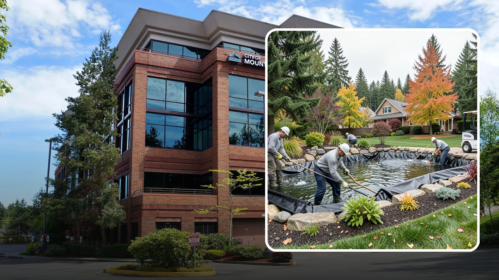 Pond Liner Replacement in Mountlake Terrace, Snohomish County, WA - We remove failed pond liners and install new, properly sized liners for a watertight, long-lasting feature.