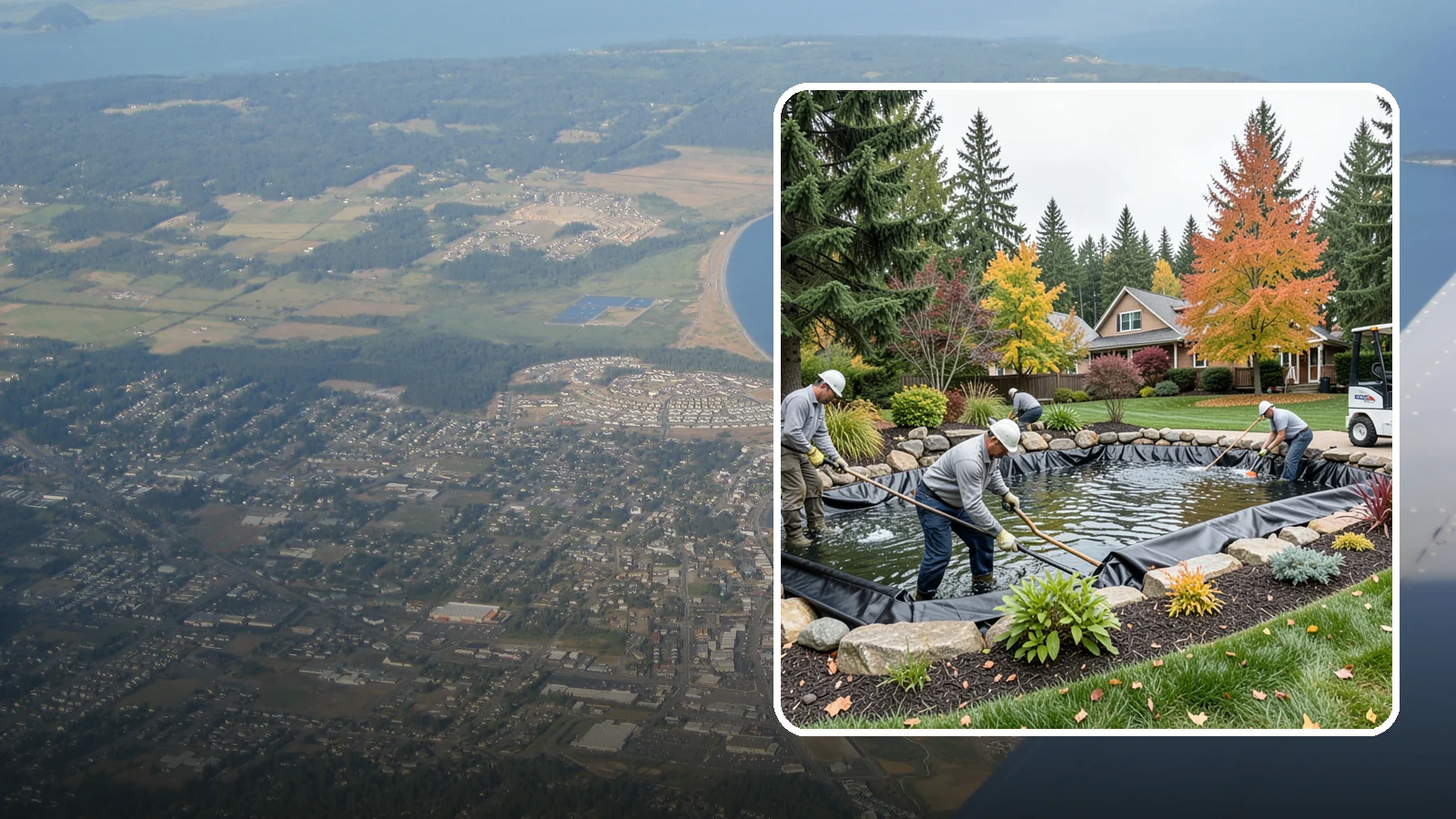 Pond Liner Replacement in Oak Harbor, Island County, WA - We remove failed pond liners and install new, properly sized liners for a watertight, long-lasting feature.