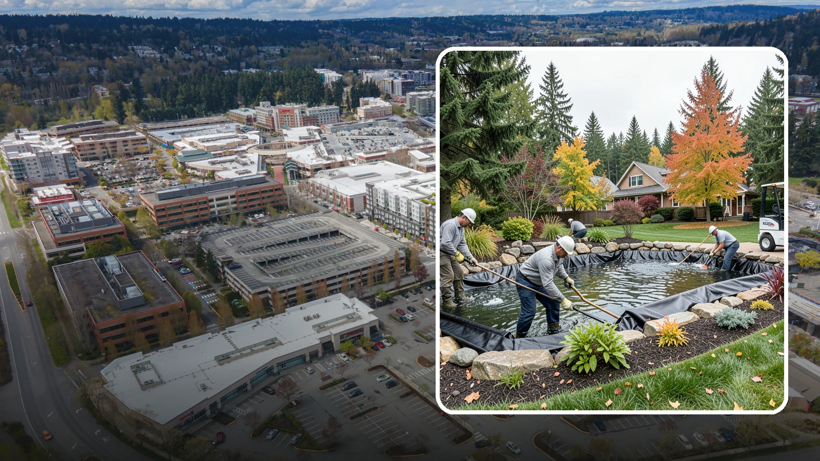 Pond Liner Replacement in Redmond, King County, WA - We remove failed pond liners and install new, properly sized liners for a watertight, long-lasting feature.