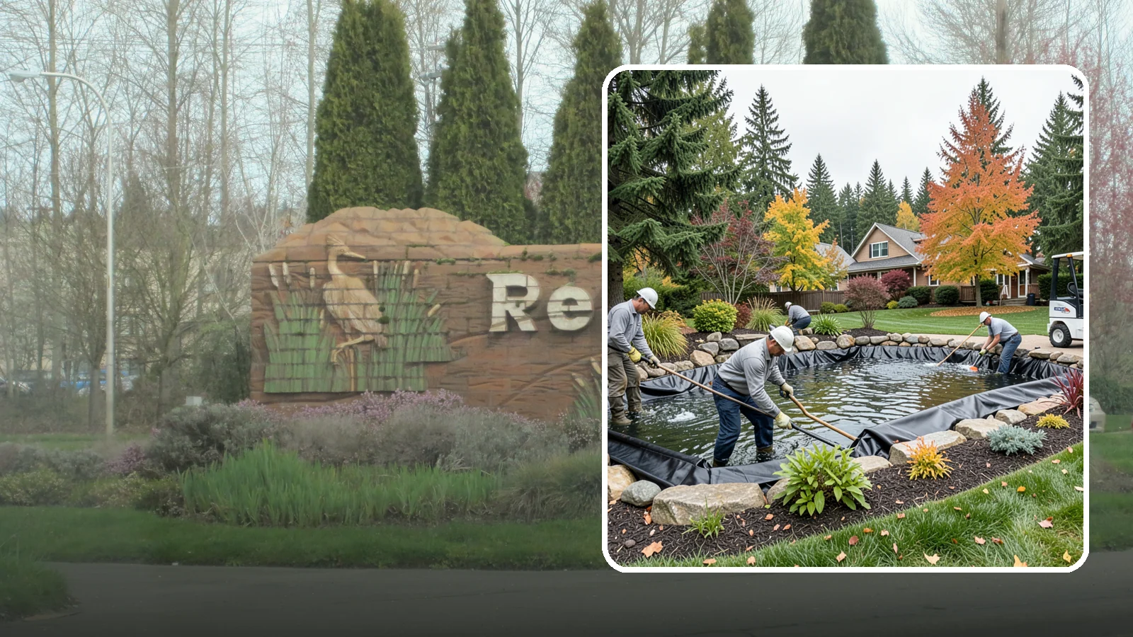 Pond Liner Replacement in Renton, King County, WA - We remove failed pond liners and install new, properly sized liners for a watertight, long-lasting feature.