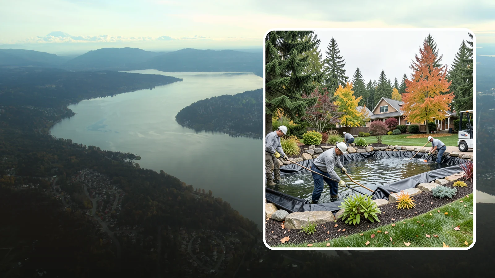Pond Liner Replacement in Sammamish, King County, WA - We remove failed pond liners and install new, properly sized liners for a watertight, long-lasting feature.