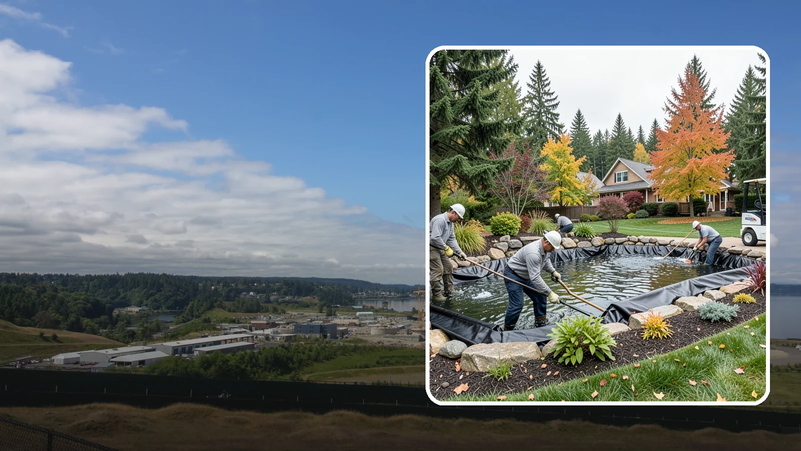 Pond Liner Replacement in University Place, Pierce County, WA - We remove failed pond liners and install new, properly sized liners for a watertight, long-lasting feature.
