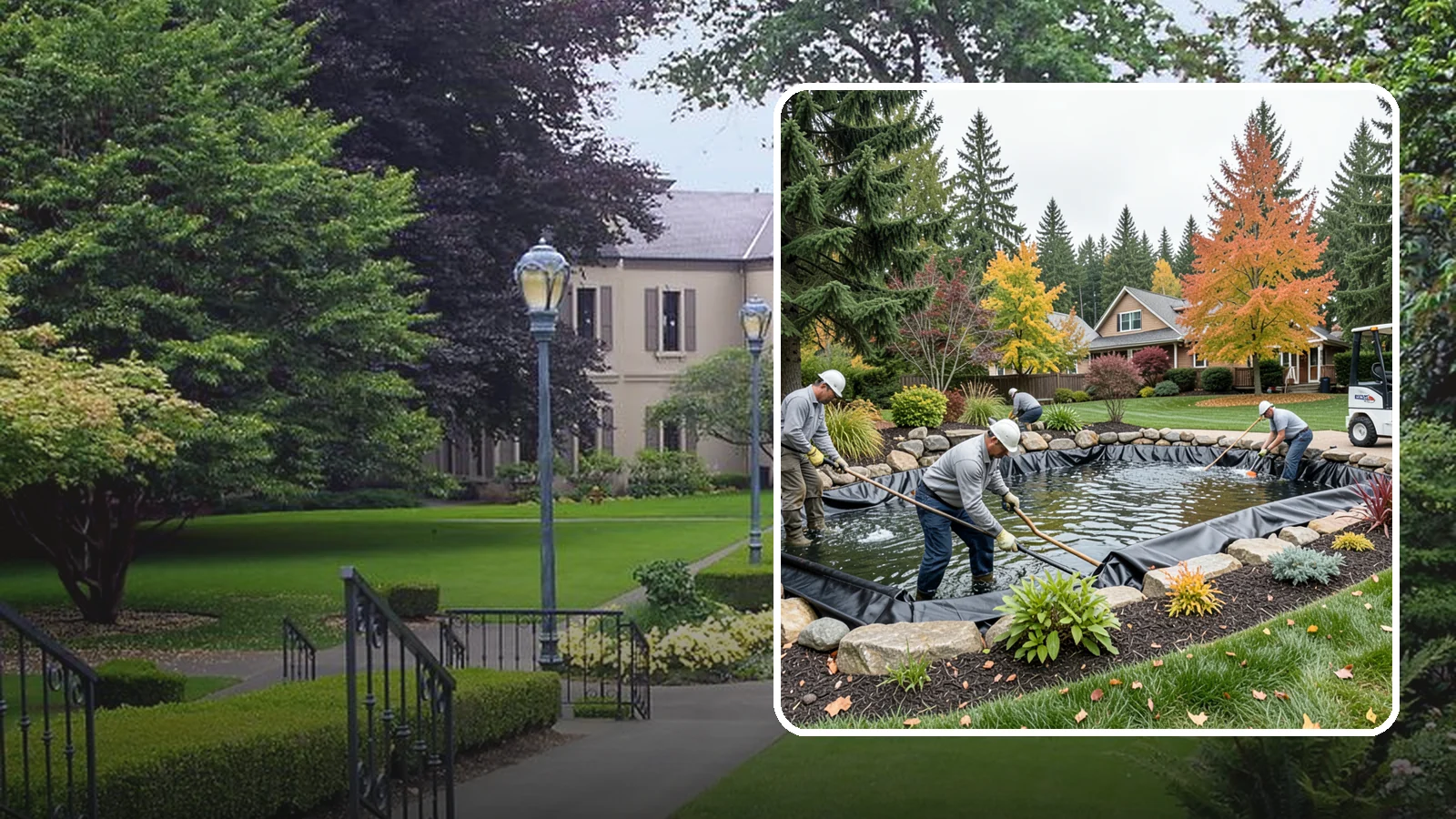 Pond Liner Replacement in Woodinville, King County, WA - We remove failed pond liners and install new, properly sized liners for a watertight, long-lasting feature.