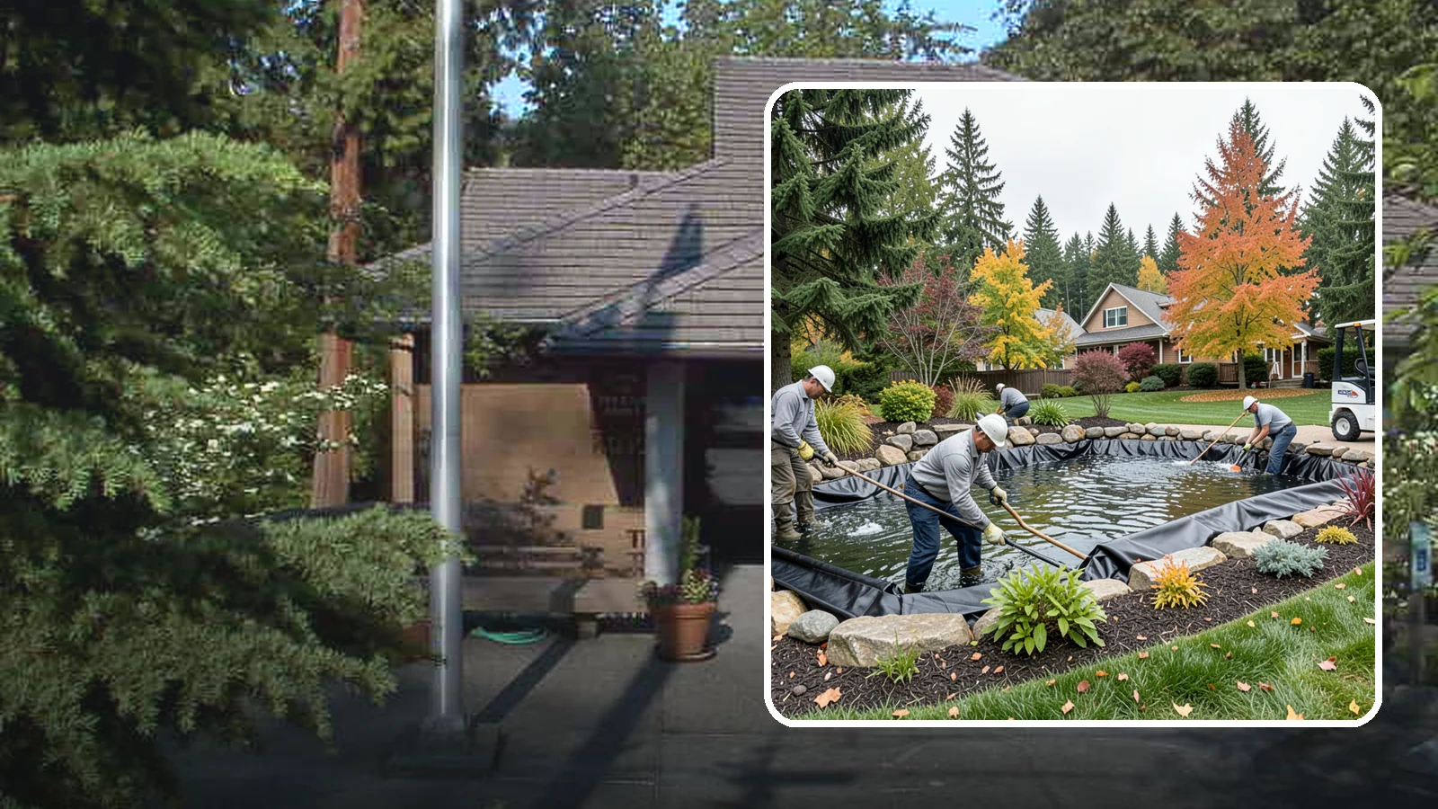 Pond Liner Replacement in Yarrow Point, King County, WA - We remove failed pond liners and install new, properly sized liners for a watertight, long-lasting feature.