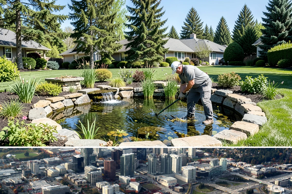 Pond Repair in Bellevue, King County, WA - Repairs are easiest in the drier spring-through-fall months when ponds can be partially drained without contending with constant...