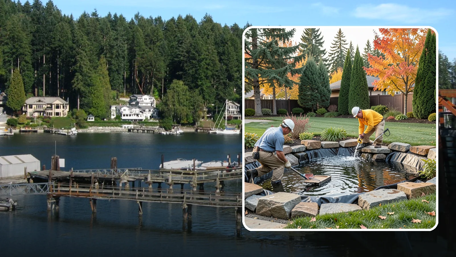 Pond Repair in Gig Harbor, Pierce County, WA - We diagnose and fix leaks, pump failures, and structural issues to bring struggling ponds back to full health.