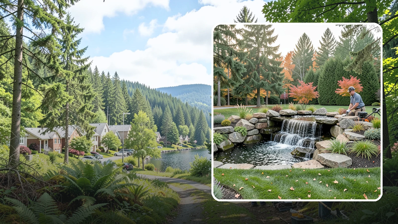 Pondless Waterfall in Lake Forest Park, King County, WA - Disappearing waterfalls that deliver the sound and beauty of moving water with no open pond to maintain.