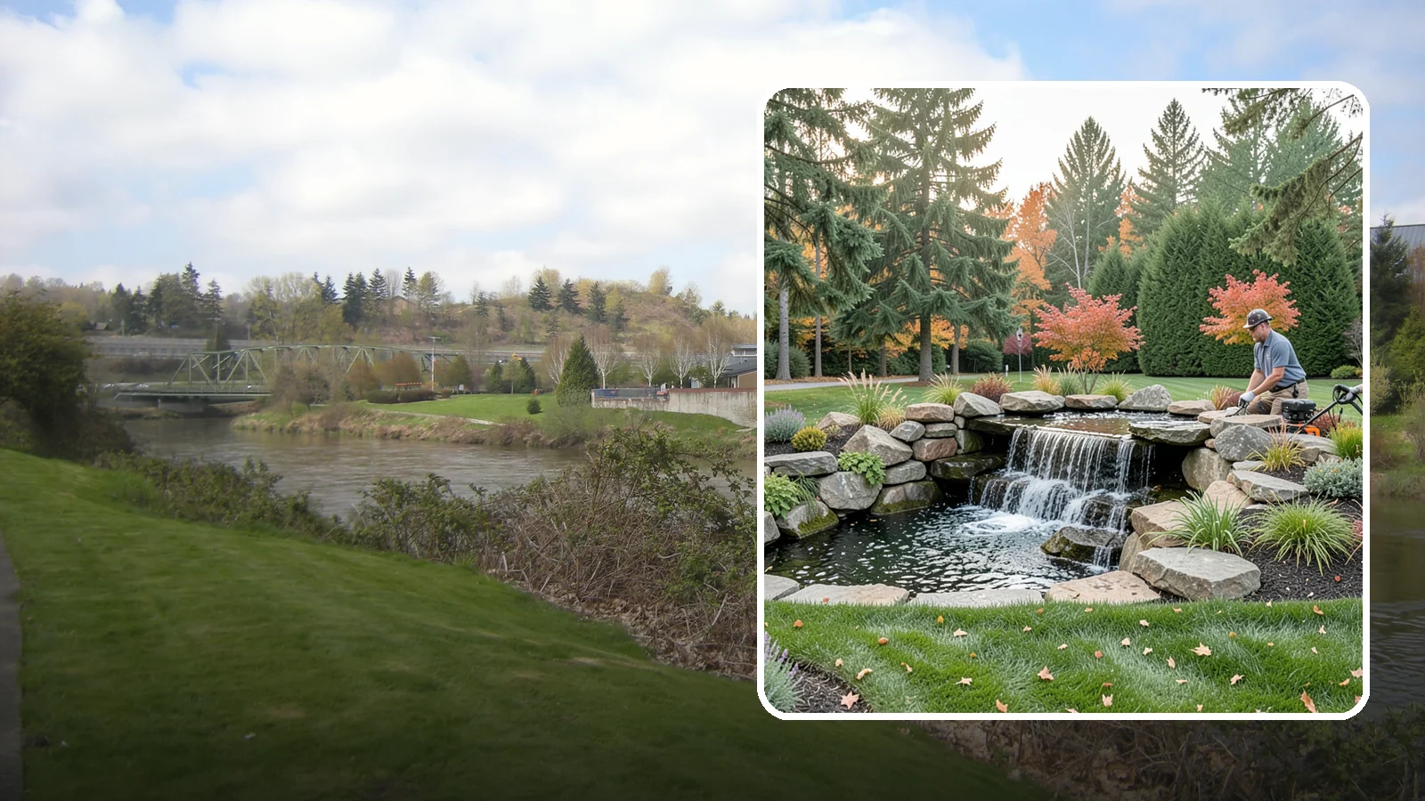 Pondless Waterfall in Tukwila, King County, WA - Disappearing waterfalls that deliver the sound and beauty of moving water with no open pond to maintain.