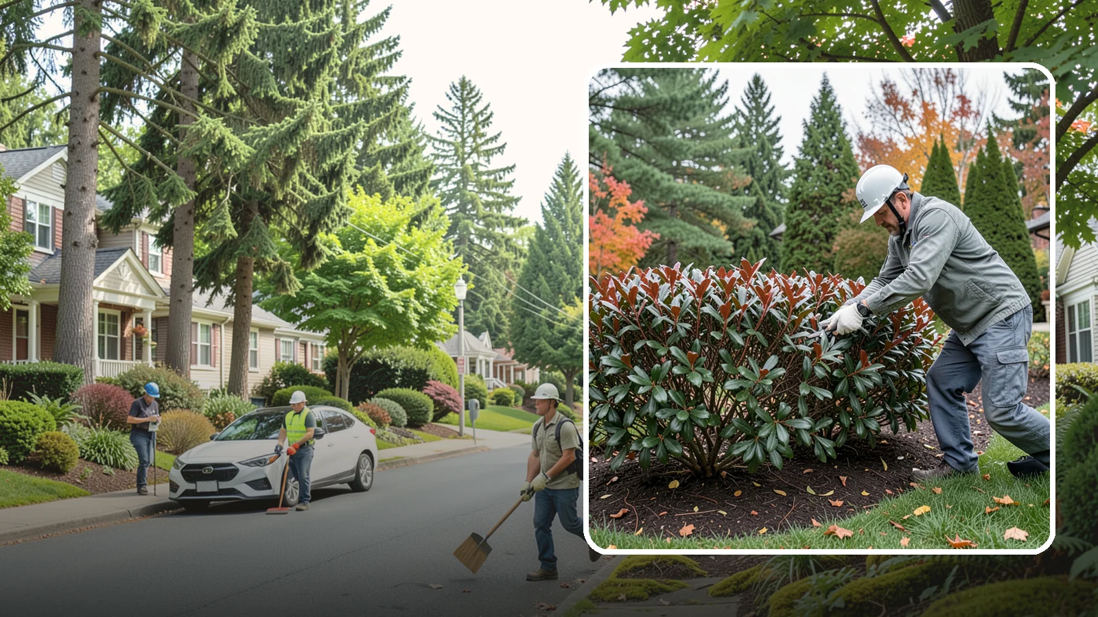 Portuguese Laurel Trimming in Beaux Arts Village, King County, WA - Refined Portuguese laurel trimming that shapes this elegant, slower-growing hedge while showcasing its dark leaves and red stems.