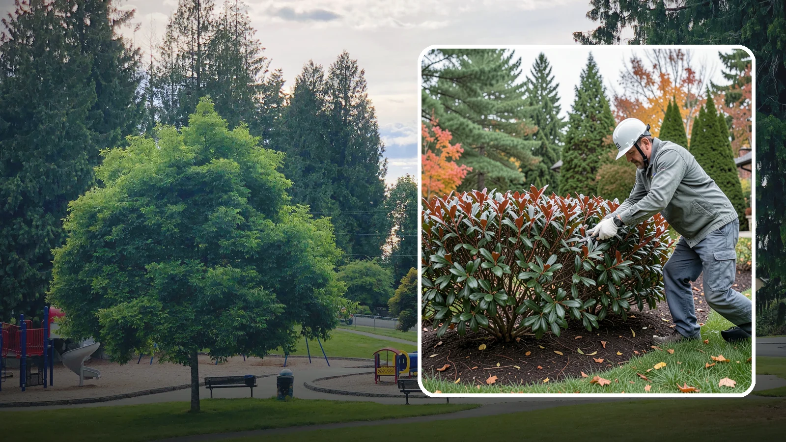 Portuguese Laurel Trimming in Bonney Lake, Pierce County, WA - Refined Portuguese laurel trimming that shapes this elegant, slower-growing hedge while showcasing its dark leaves and red stems.