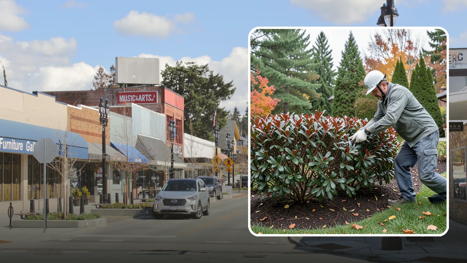 Portuguese Laurel Trimming in Bothell, King County, WA - Refined Portuguese laurel trimming that shapes this elegant, slower-growing hedge while showcasing its dark leaves and red stems.