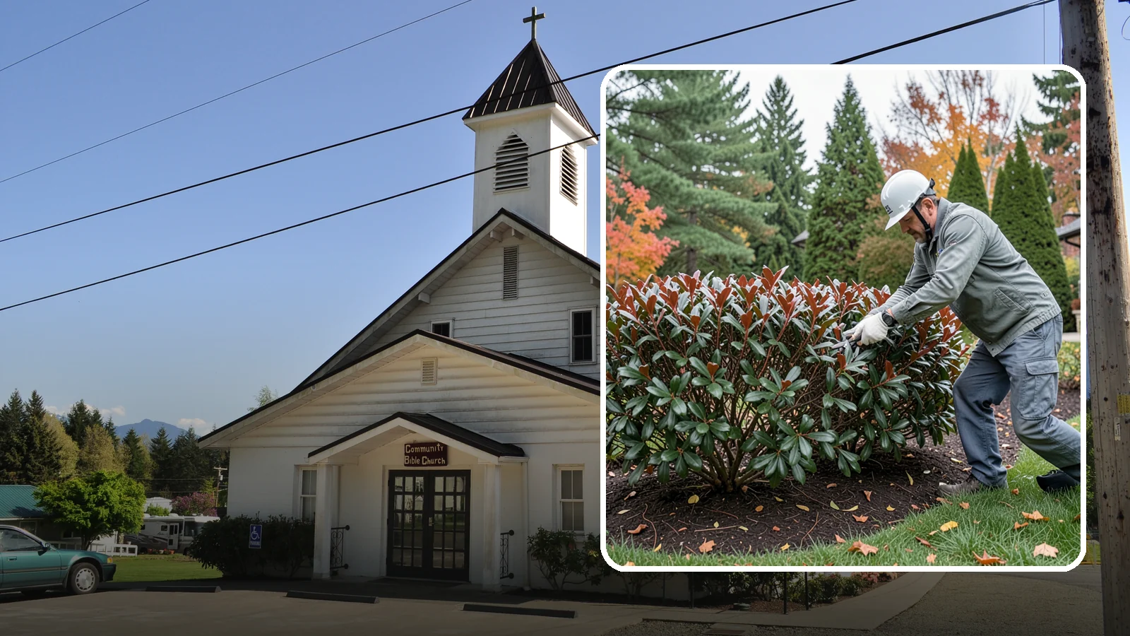 Portuguese Laurel Trimming in Concrete, Skagit County, WA - Refined Portuguese laurel trimming that shapes this elegant, slower-growing hedge while showcasing its dark leaves and red stems.