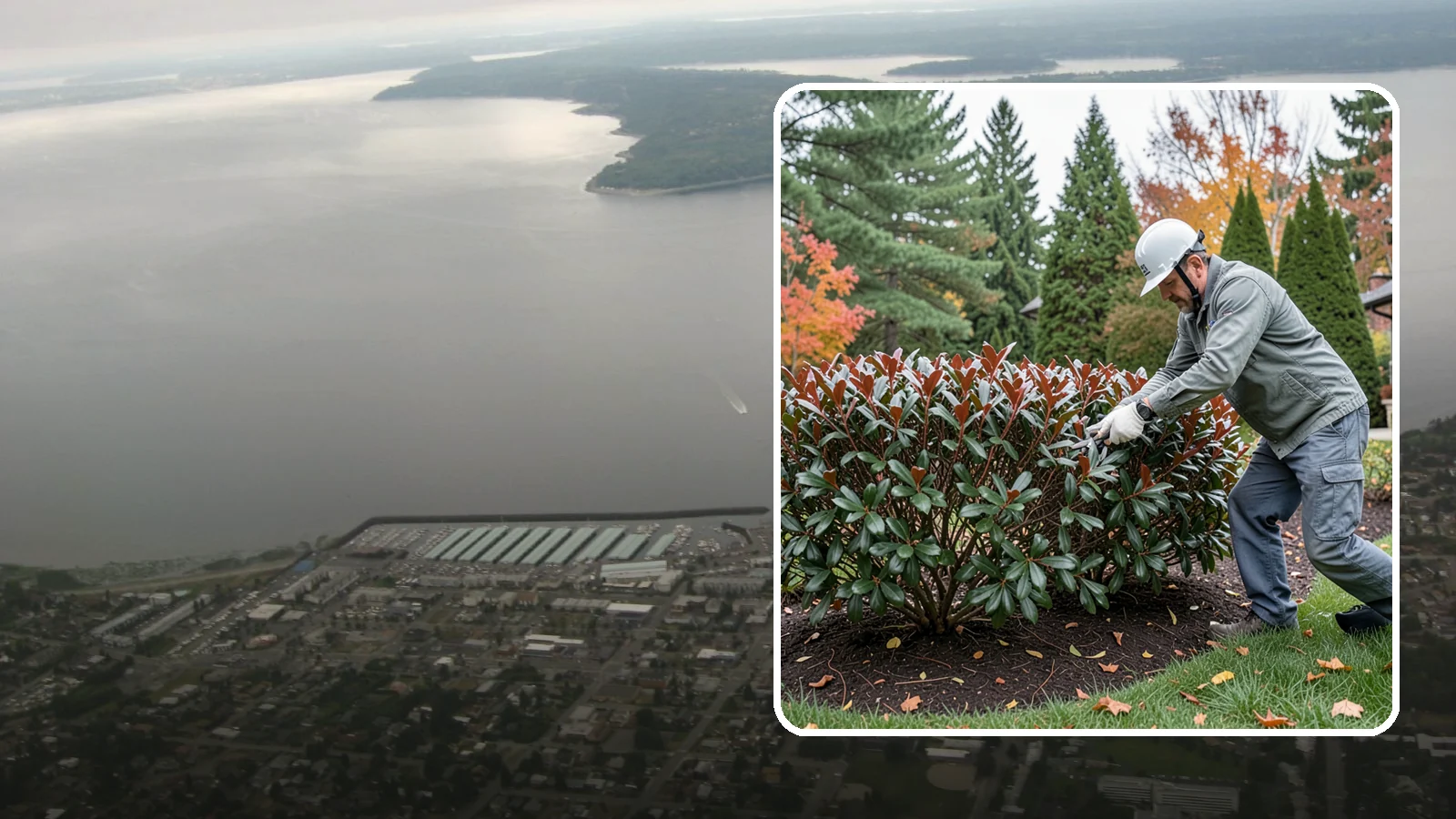 Portuguese Laurel Trimming in Des Moines, King County, WA - Refined Portuguese laurel trimming that shapes this elegant, slower-growing hedge while showcasing its dark leaves and red stems.