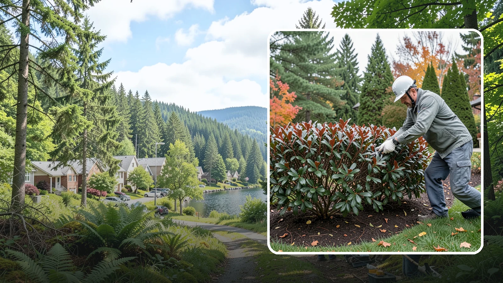 Portuguese Laurel Trimming in Lake Forest Park, King County, WA - Refined Portuguese laurel trimming that shapes this elegant, slower-growing hedge while showcasing its dark leaves and red stems.