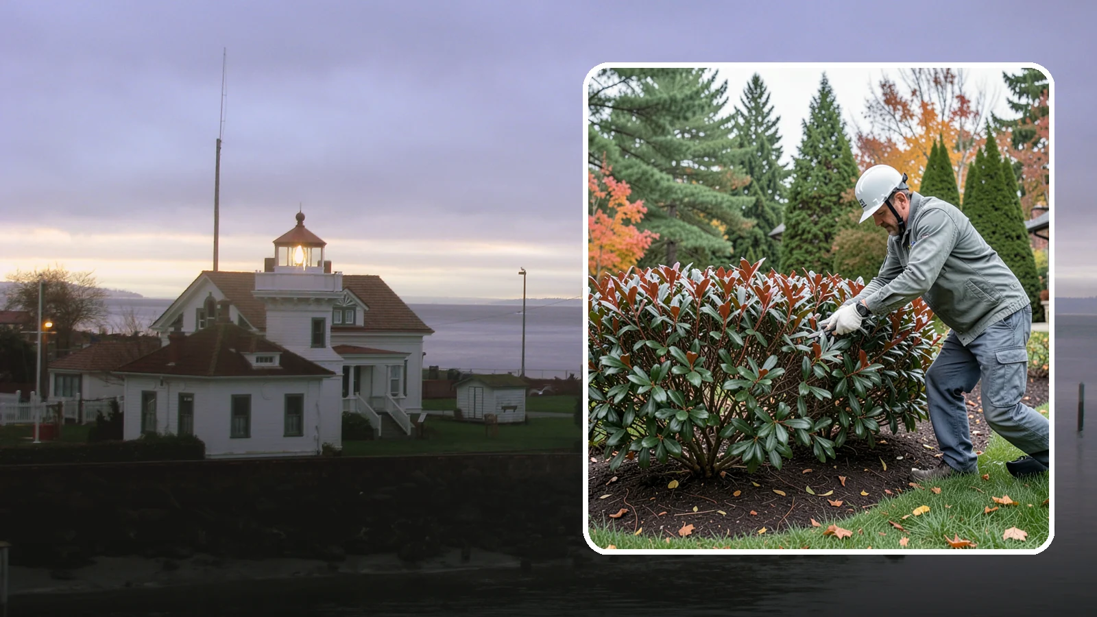 Portuguese Laurel Trimming in Mukilteo, Snohomish County, WA - Refined Portuguese laurel trimming that shapes this elegant, slower-growing hedge while showcasing its dark leaves and red stems.