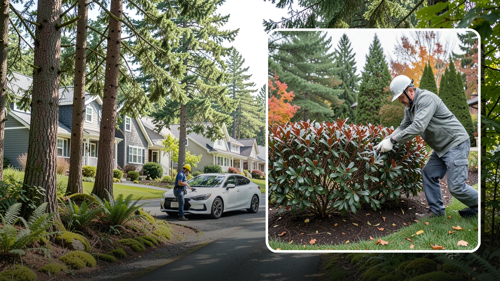 Portuguese Laurel Trimming in Normandy Park, King County, WA - Refined Portuguese laurel trimming that shapes this elegant, slower-growing hedge while showcasing its dark leaves and red stems.