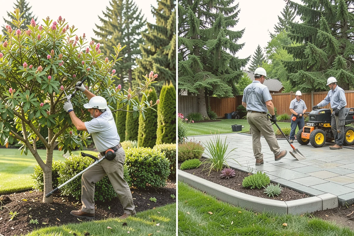 Portuguese Laurel Trimming in Orting, Pierce County, WA - Review shape, density, and stem color across the hedge