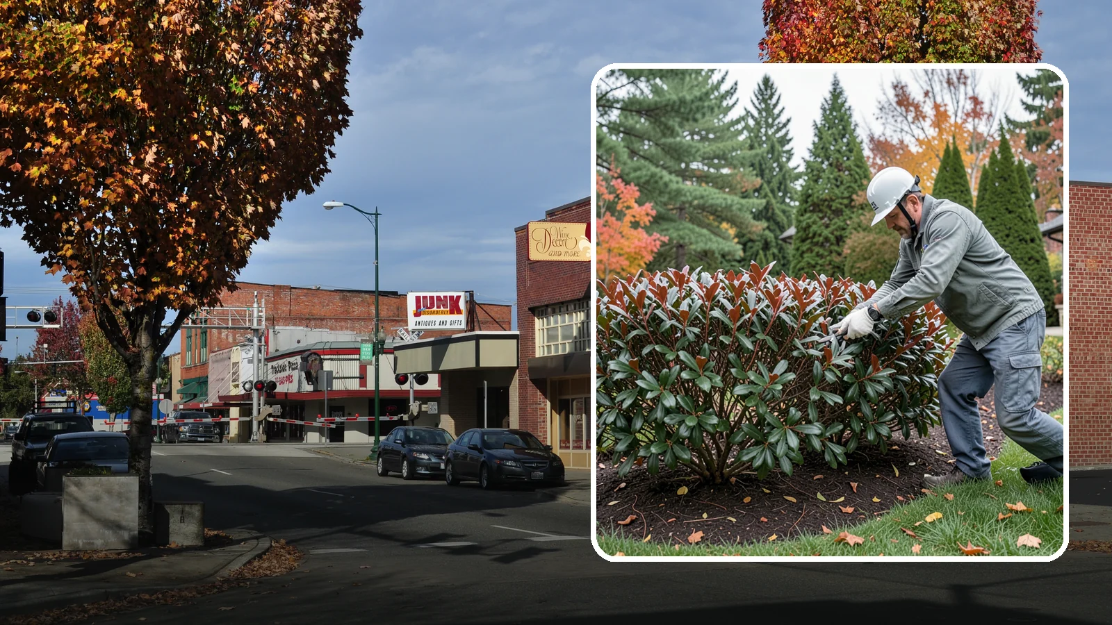 Portuguese Laurel Trimming in Puyallup, Pierce County, WA - Refined Portuguese laurel trimming that shapes this elegant, slower-growing hedge while showcasing its dark leaves and red stems.
