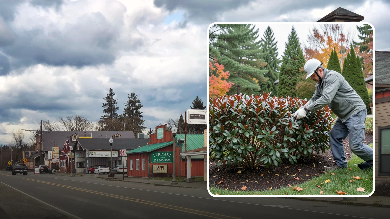 Portuguese Laurel Trimming in Roy, Pierce County, WA - Refined Portuguese laurel trimming that shapes this elegant, slower-growing hedge while showcasing its dark leaves and red stems.