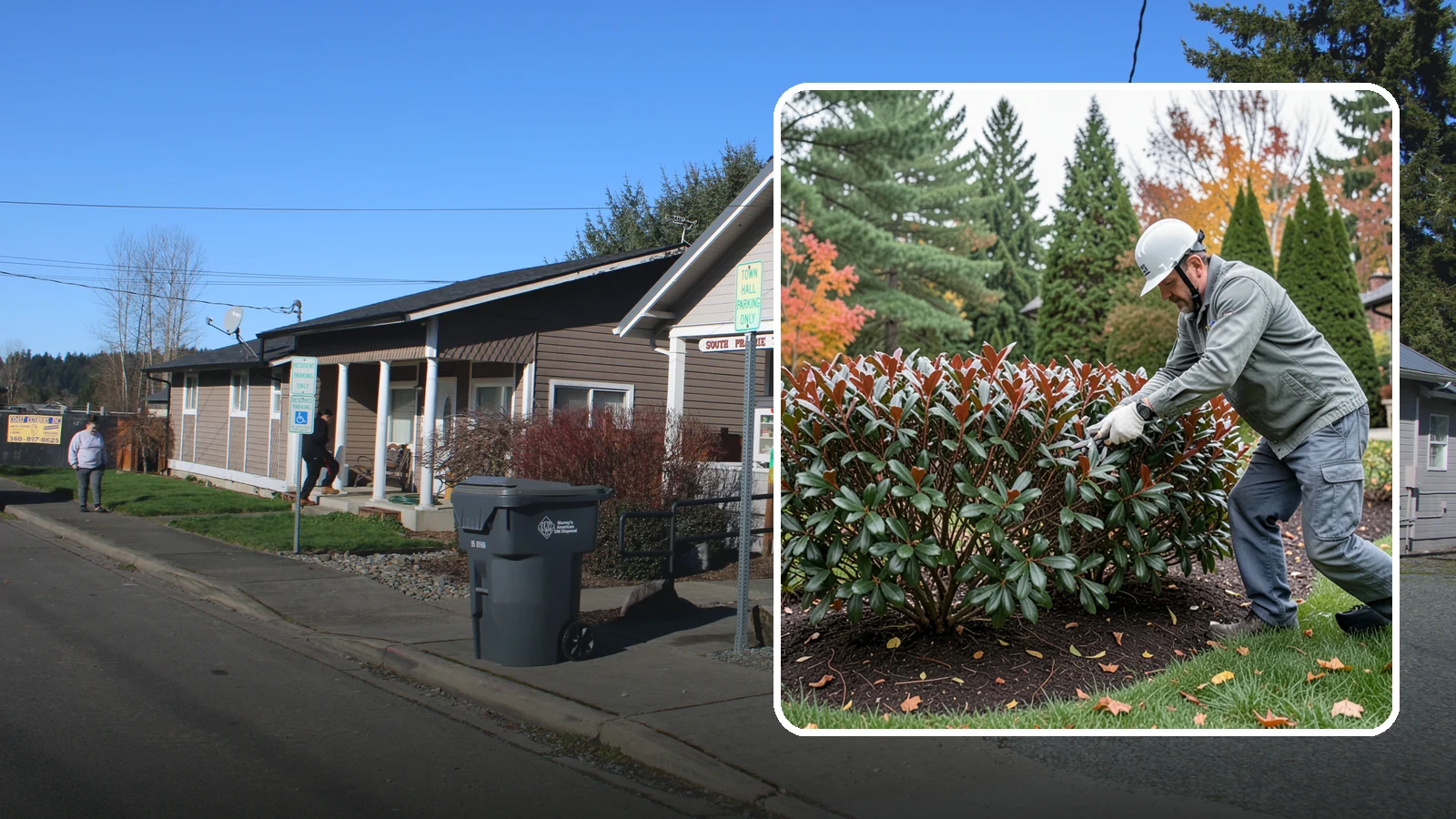 Portuguese Laurel Trimming in South Prairie, Pierce County, WA - Refined Portuguese laurel trimming that shapes this elegant, slower-growing hedge while showcasing its dark leaves and red stems.
