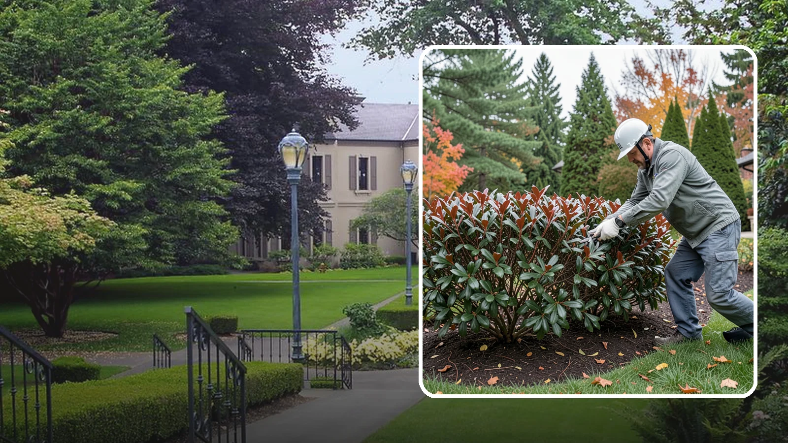 Portuguese Laurel Trimming in Woodinville, King County, WA - Refined Portuguese laurel trimming that shapes this elegant, slower-growing hedge while showcasing its dark leaves and red stems.