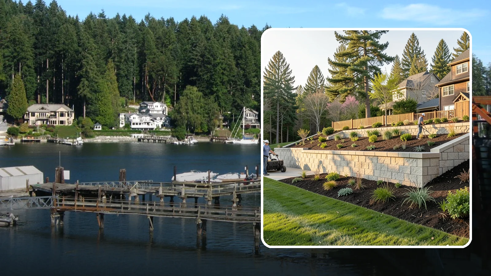 Poured Concrete Retaining Wall in Gig Harbor, Pierce County, WA - A monolithic, engineered poured-concrete wall offering maximum strength for tall or high-load slopes across the Pacific Northwest.