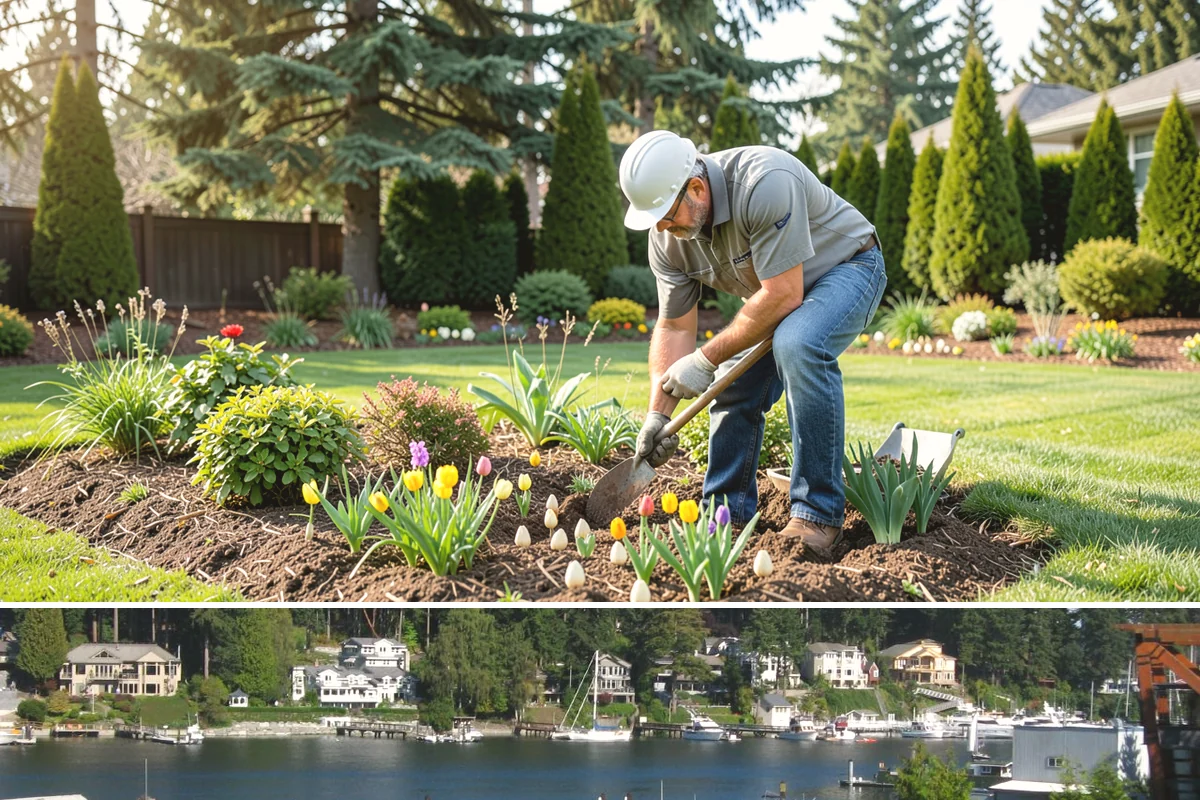 Poured Concrete Retaining Wall in Gig Harbor, Pierce County, WA - Best poured in drier, warmer spring-to-fall weather so concrete cures properly, avoiding the coldest, wettest PNW months.