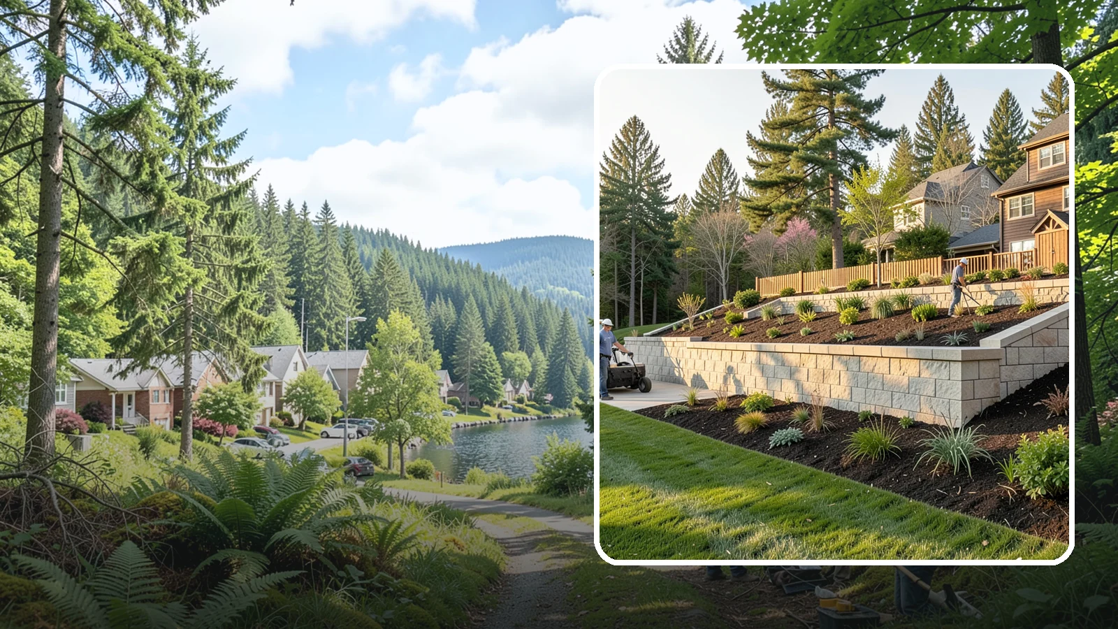 Poured Concrete Retaining Wall in Lake Forest Park, King County, WA - A monolithic, engineered poured-concrete wall offering maximum strength for tall or high-load slopes across the Pacific Northwest.
