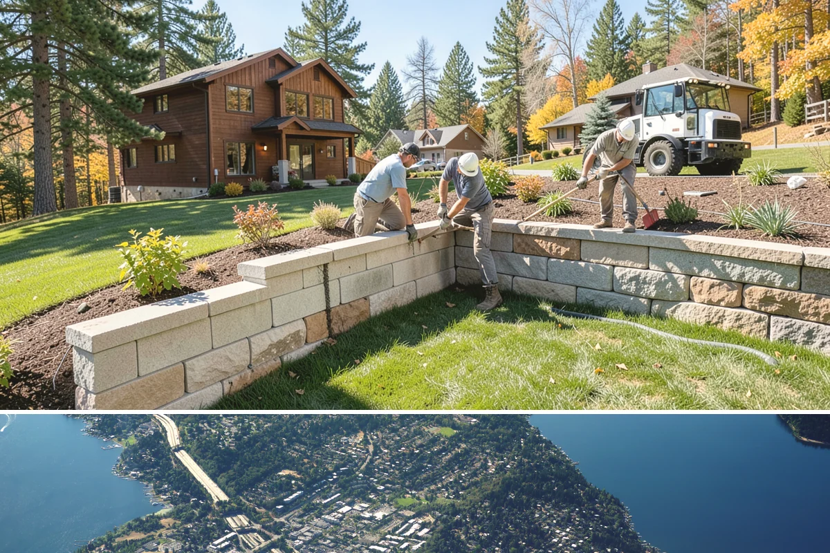 Poured Concrete Retaining Wall in Mercer Island, King County, WA - Best poured in drier, warmer spring-to-fall weather so concrete cures properly, avoiding the coldest, wettest PNW months.