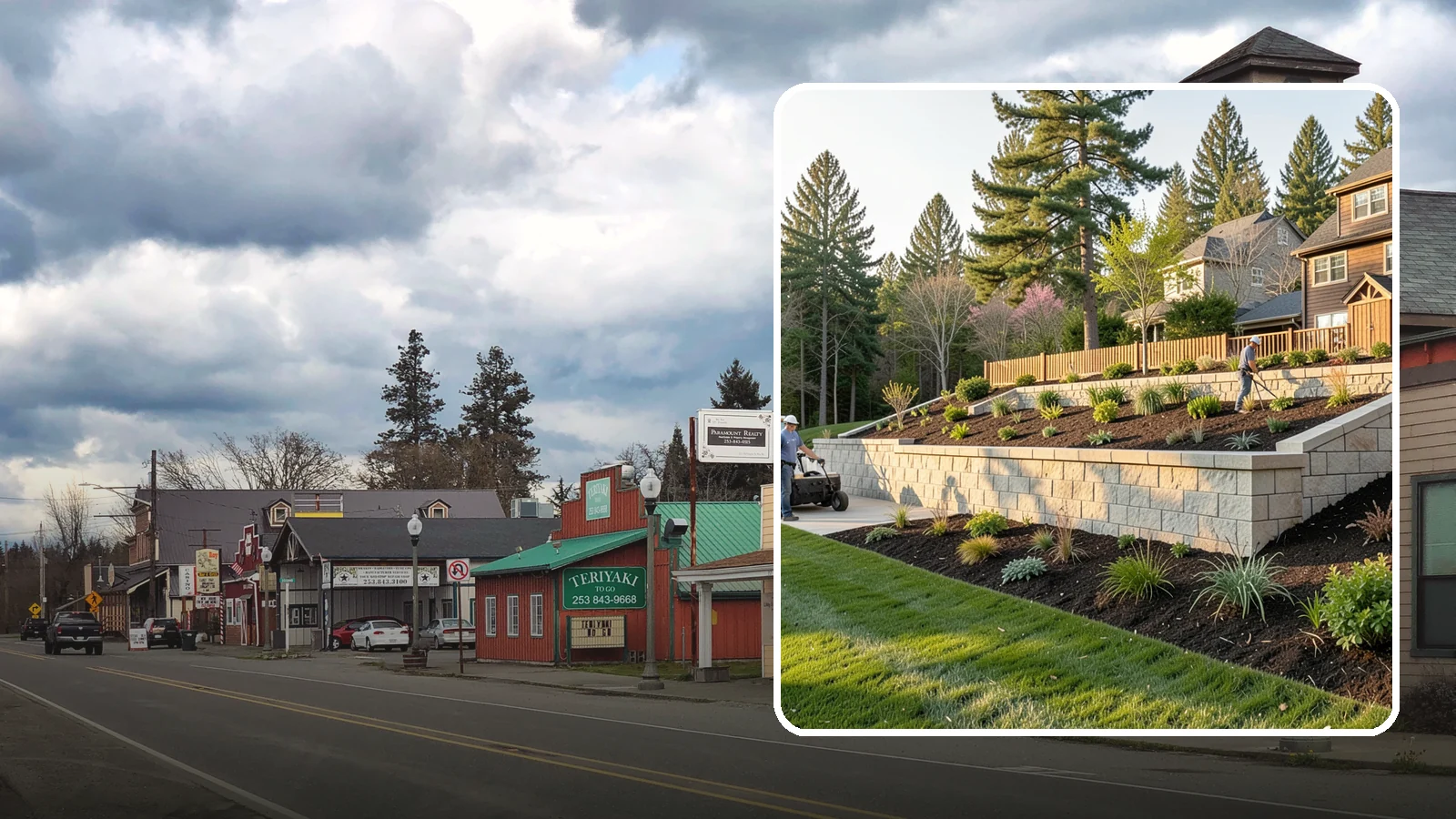 Poured Concrete Retaining Wall in Roy, Pierce County, WA - A monolithic, engineered poured-concrete wall offering maximum strength for tall or high-load slopes across the Pacific Northwest.