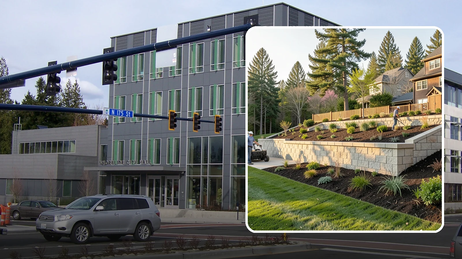 Poured Concrete Retaining Wall in Shoreline, King County, WA - A monolithic, engineered poured-concrete wall offering maximum strength for tall or high-load slopes across the Pacific Northwest.
